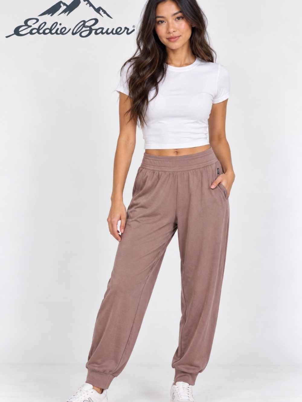 Eddie Bauer Women's Fleece Lounge Jogger Pants in the mauve pink shade